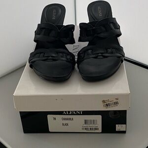 Alfani Black Braided Double-Strap Slide Mules, women’s size 7